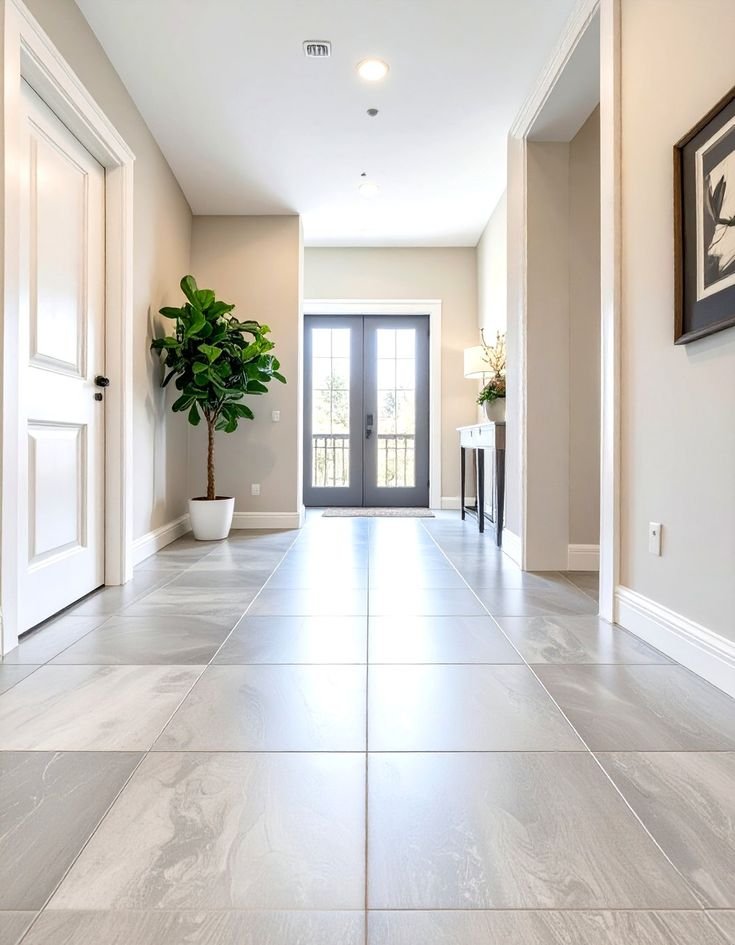 Large format porcelain hallway tiles in a Birmingham home