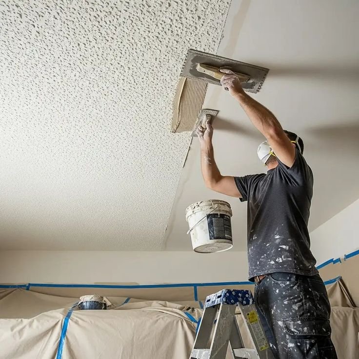 Textured ceiling made smooth in a Leeds home