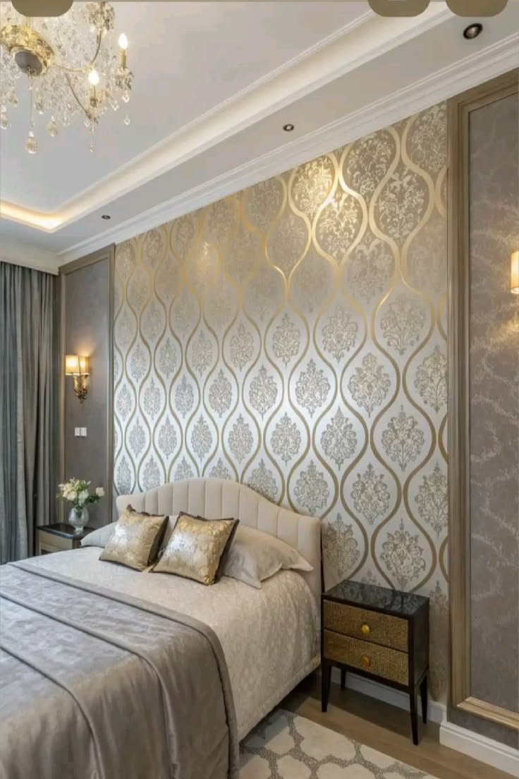 Wallpapered bedroom in a Brighton home